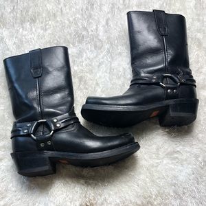 Roadwolf Black Leather Combat Biker Boots